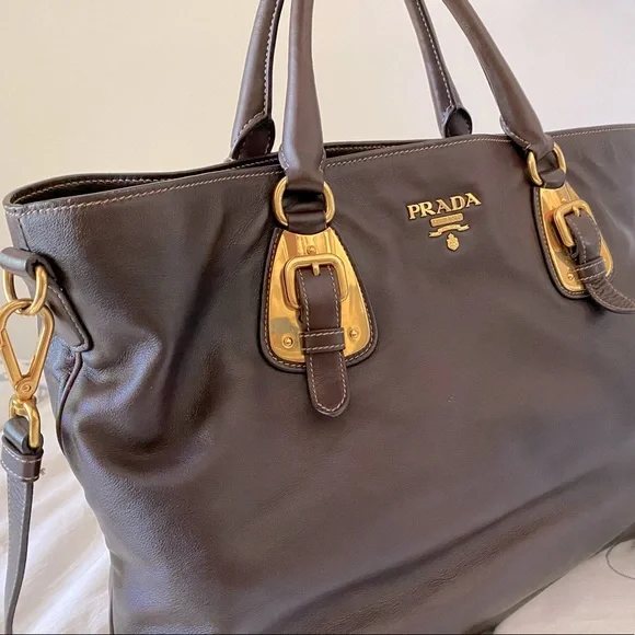 Prada Bags Prada Tote Dark Brown Soft Calf Leather Style Bn92
